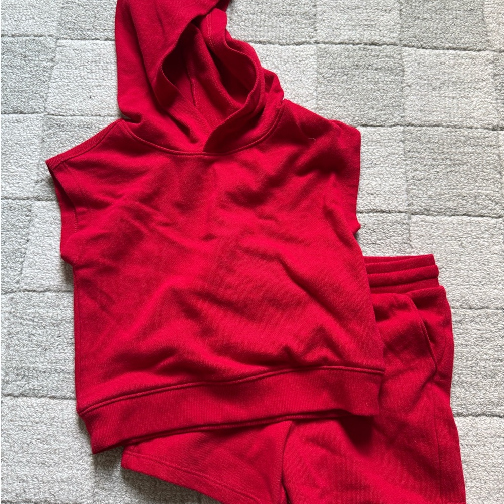 Kids Red Hooded Sleeveless  Set